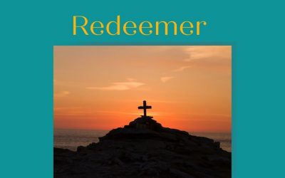 Medium teal border for photo of cross on a hill with sunset background.