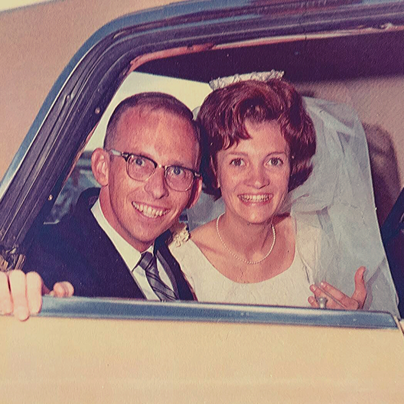 Photo of us leaving our wedding in September 1968