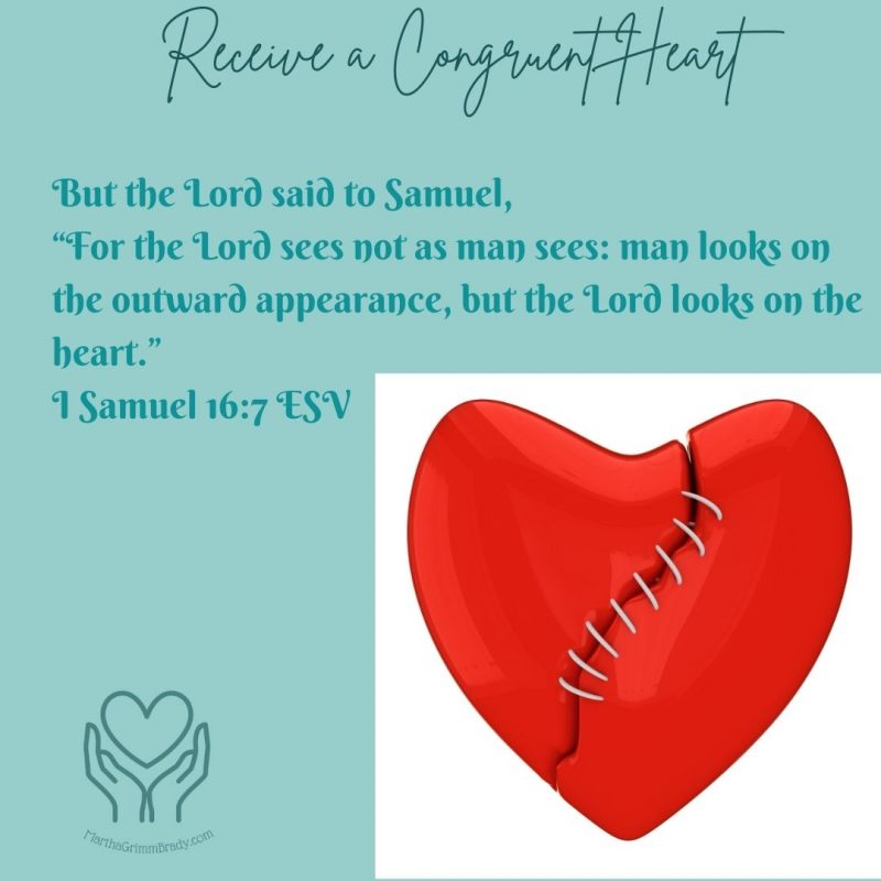 Graphic with I Samuel 16:7 and a stitched up heart on it.