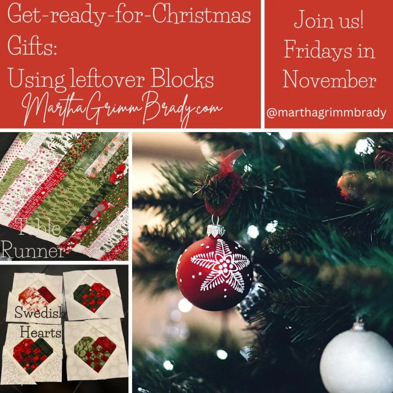Photos of Xmas tree with ornaments, & 2 different sets of quilt blocks.