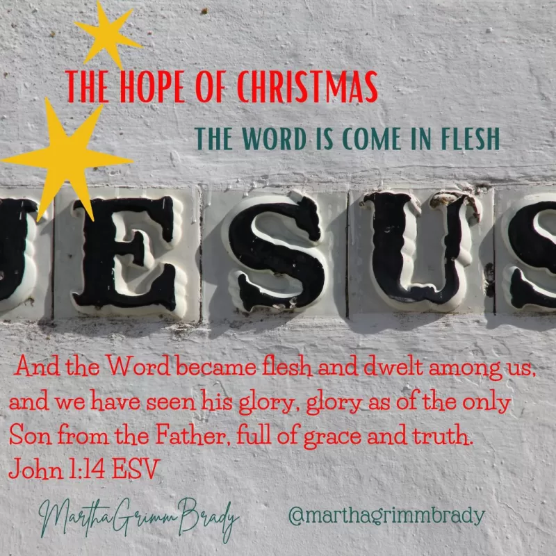 Photo of the word Jesus with the verse John 1:14 on top of it.