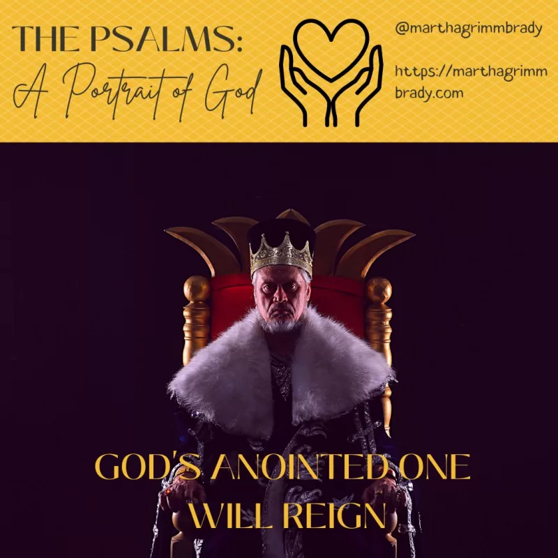 Photo of a king on his throne with bright yellow heading.