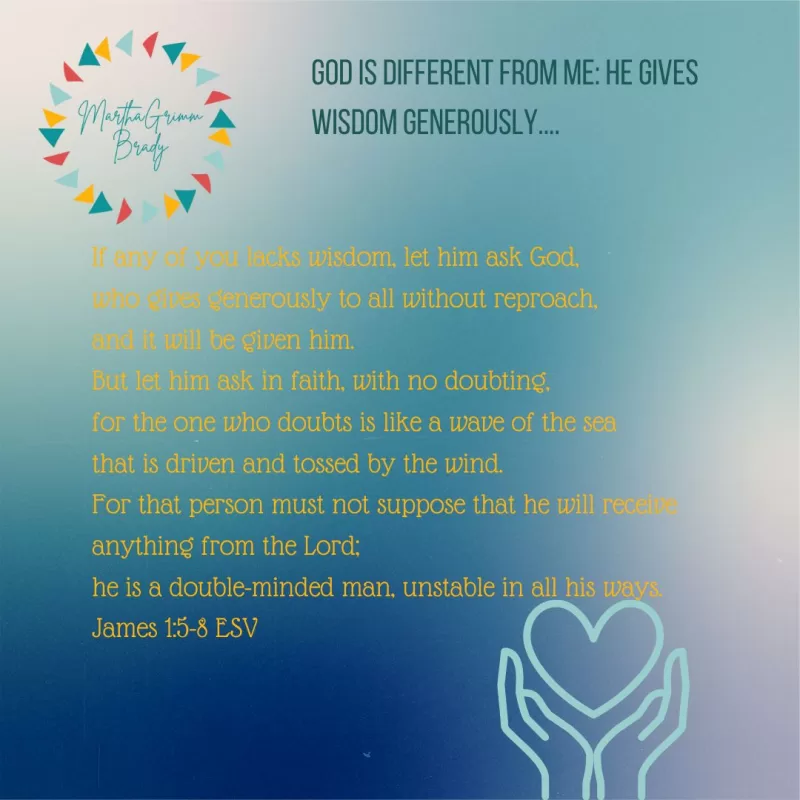 Graphic with James 1:5-9 on it with varying shades of blue background.