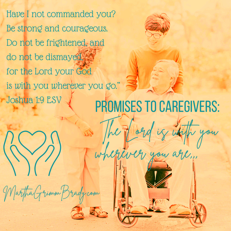 Photo, with gold tint, of family with father in wheelchair. Bible verse from Joshua 1:9 is on the front.