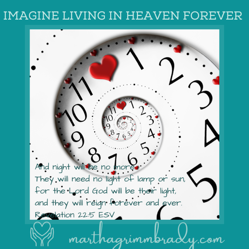 photo of clock on spiral that never runs out of time b/c it is not round. foreground has revelation 22:5 written on it.